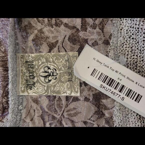 NWT Vocal grey & brown lace & bead embellishments tunic tank - Picture 4 of 5